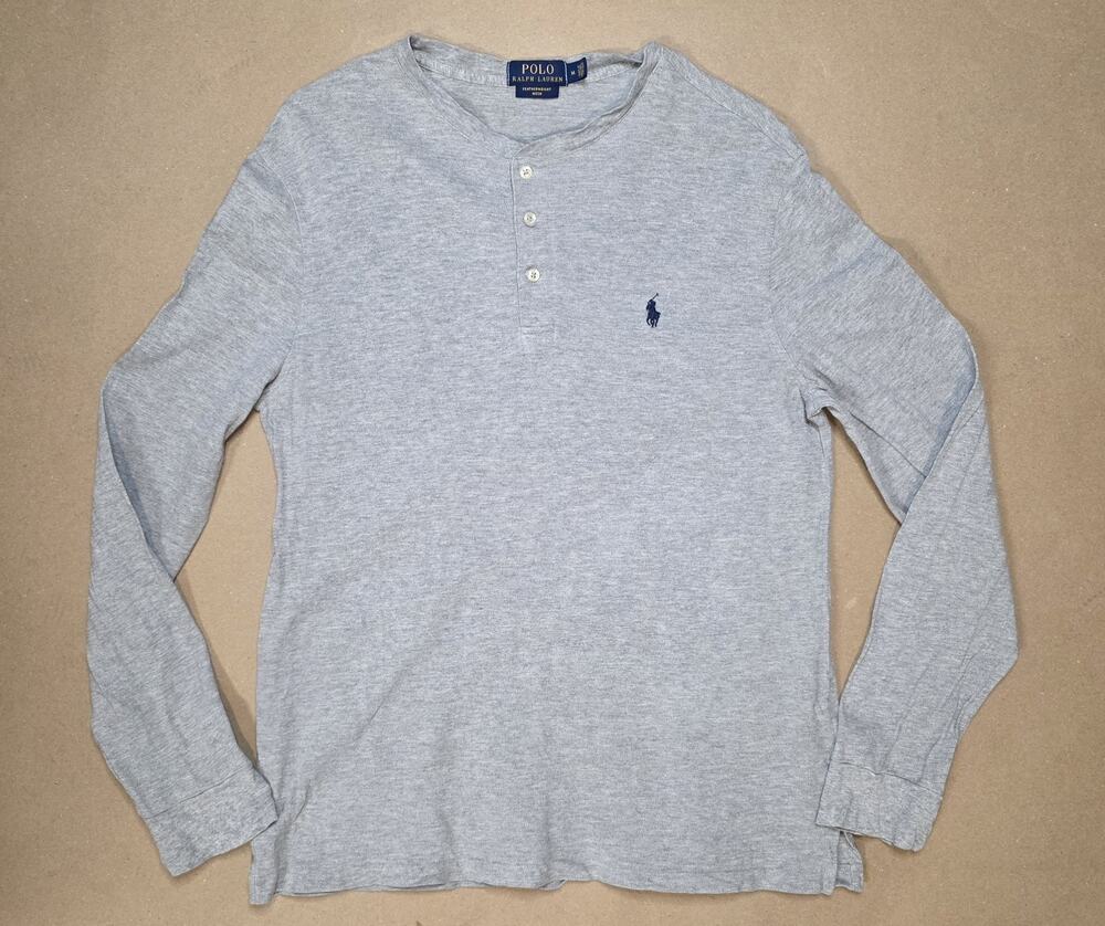 Polo Ralph Lauren Featherweight Mesh Henley T Shirt Men Grey Long Sleeve Pony